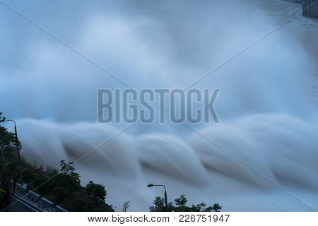 Smooth Draining Water From The Hydroelectric Dam At Dawn