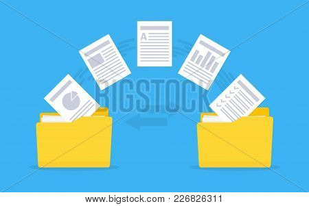 Files Transfer. Documents Management. Copy Files, Data Exchange, Backup Vector Illustration