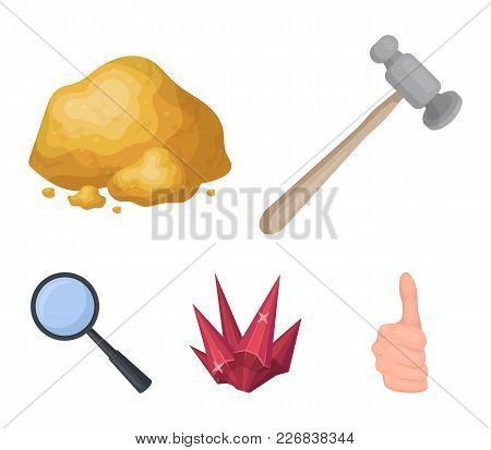 A Jeweler's Hammer, A Magnifier, A Copper Ore, A Crystal. Precious Minerals And A Jeweler Set Collec
