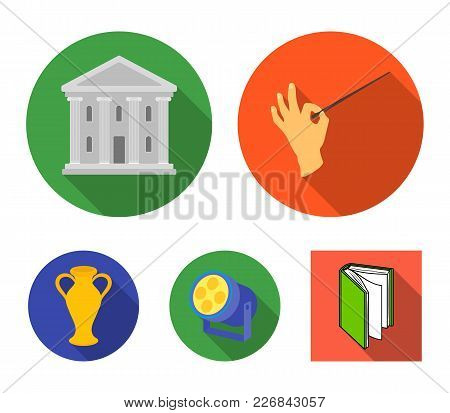 Conductor's Baton, Theater Building, Searchlight, Amphora.theatre Set Collection Icons In Flat Style