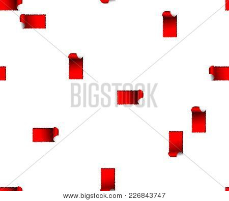 Minimalist Seamless Pattern, Rectangular Red Holes In White Paper With Ragged Edges,  Simplified Vec