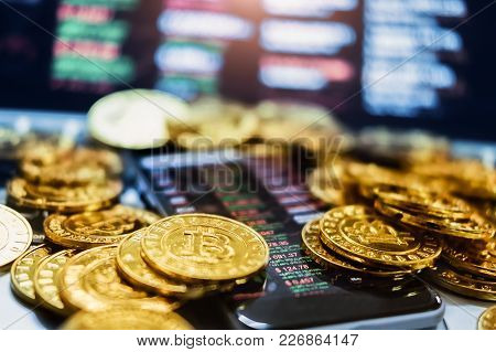 New Virtual Money Concept, Gold Bitcoins ( Btc )  Is Digital Crypto-currency Use Blockchain Technolo