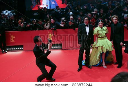 Ryo Yoshizawa, Fumi Nikaido, Isao Yukisada  attend the   'Isle of Dogs' premiere during the 68th Berlinale International Film Festival Berlin at Berlinale Palace on Februar 15, 2018 in Berlin, Germany