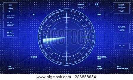 Sonar Screen For Submarines And Ships. Radar Sonar With Object On Map. Futuristic Hud Navigation Mon