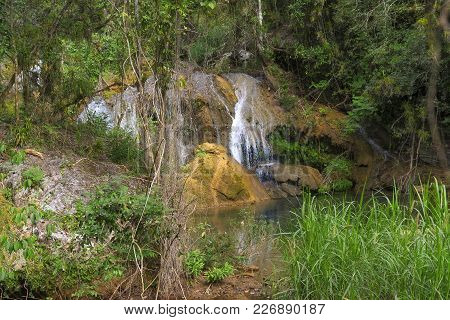 Running On Stones Water, Spray And Foam In A Narrow Bed, Strong Pressure And Fluid Velocity. Forest 