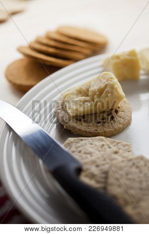 A Grand Selection Of Luxury Crackers And Cheese With Organic Honey, Plus Genuine Irish Butter