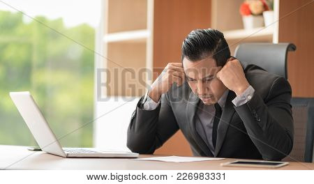 In Selective Focus Of Business People Stressful From Conference During Working. Emotional Stress, Ov