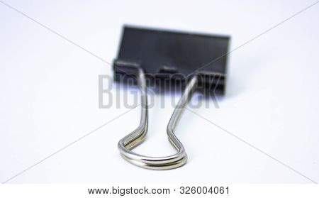 Black Metal Clip, Black Paper Clip Isolated On White Background, Black Metal Clip For Paper Clamping