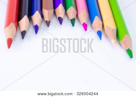 Crayons - Colored Pencil, Color Pencils, Close Up Macro Shot Of Color Pencil Pile Pencil Nibs, Used 