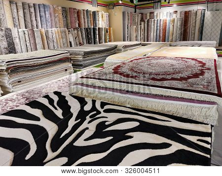 Multicolored Persian Carpets Or Rugs Or Floor Mats At Display Ina Shop