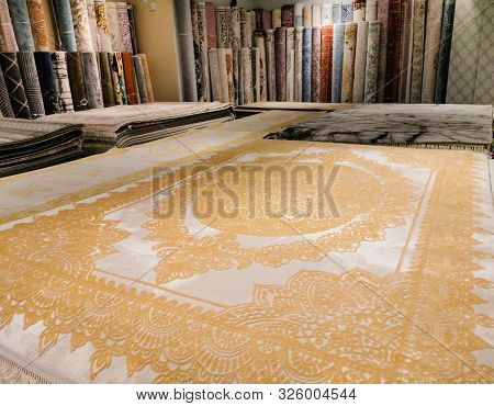 Multicolored Persian Carpets Or Rugs Or Floor Mats At Display Ina Shop