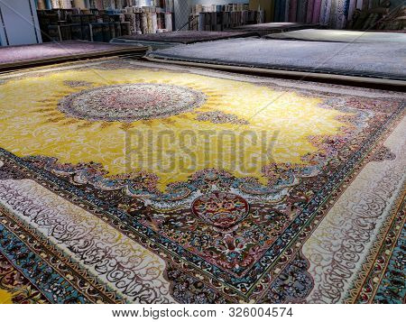 Multicolored Persian Carpets Or Rugs Or Floor Mats At Display Ina Shop