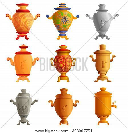 Samovar Icons Set. Cartoon Set Of Samovar Vector Icons For Web Design