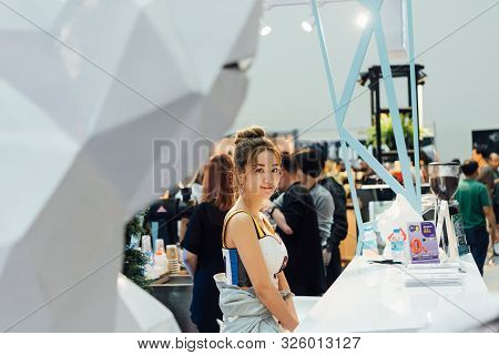 Bangkok, Thailand - March 16, 2019 : Unidentified Model Pretty Lady On Display Food Exibition Show E