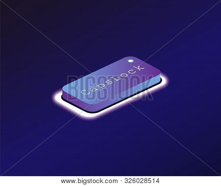 Capslock. Covered With A Neon Backlit Keyboard Button. Software Development Concept. Vector Illustra