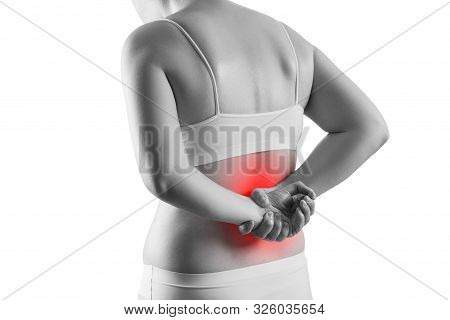 Kidney Stones, Pain In A Woman's Body Isolated On White Background, Chronic Diseases Of The Urinary 