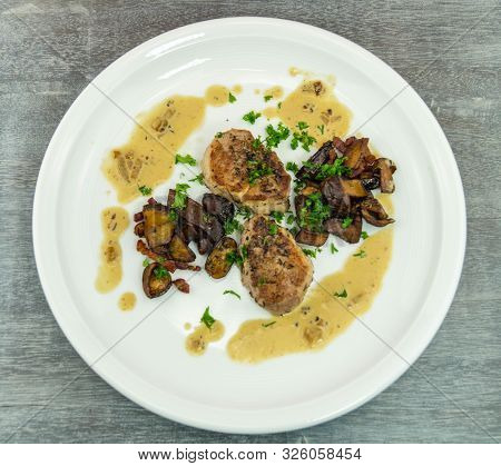 Roasted Tenderloin Cut With Fresh Mushrooms Of The Forest