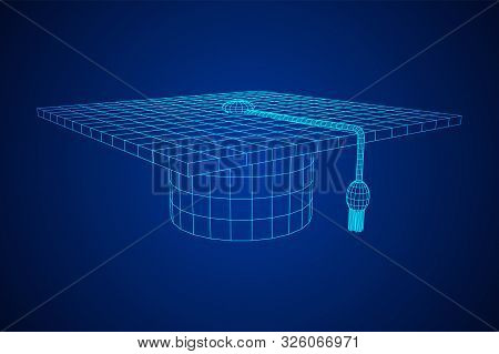 Education Graduation Academic Cap. Wireframe Low Poly Mesh Vector Illustration.