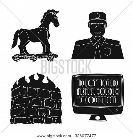 Vector Design Of Virus And Secure Symbol. Collection Of Virus And Cyber Vector Icon For Stock.