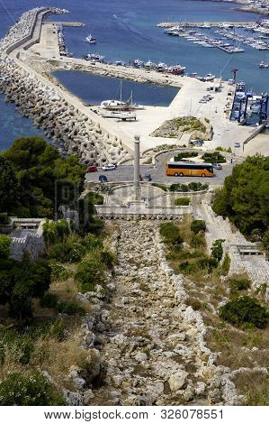 San Maria Di Leuca, Italy - June 3, 2017: Monumental Waterfall Of Leuca. Terminal Part Of An Aqueduc