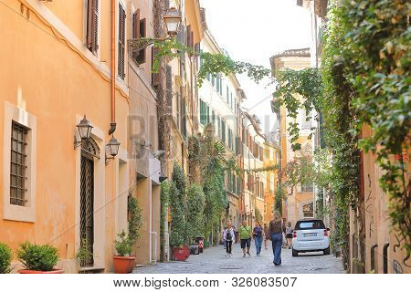 Rome Italy - June 15, 2019: Unidentified People Visit Traditional Trastevere Area Rome Italy