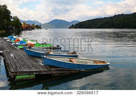 Fisherman Boats On Lake Walchensee, Bavaria, Germany