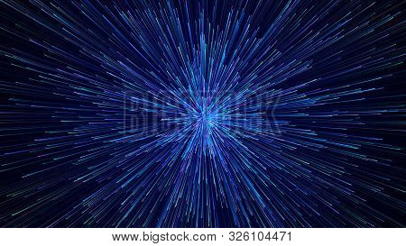 Abstract Background Of Flying Dots. Space-time Illustration. Abstract Data Flow Background. Salute O