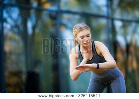 Fitness. Athlete Girl, Thlete Exercise At Outside, Woman Fitness. Young Beautiful Woman Stretching I