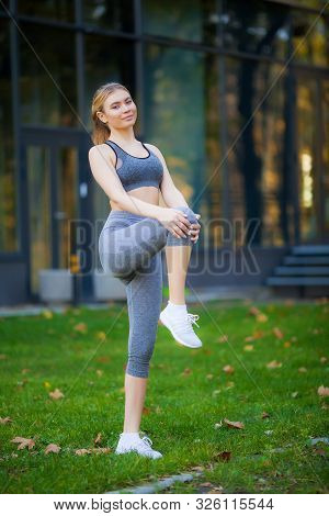 Fitness. Athlete Girl, Thlete Exercise At Outside, Woman Fitness. Young Beautiful Woman Stretching I