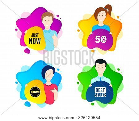 Just Now Symbol. People Shape Offer Badge. Special Offer Sign. Sale. Dynamic Shape Offer. Worker Per