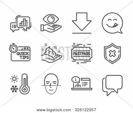 Set Of Business Icons, Such As Quick Tips, Reject Protection, Weather Thermometer, Fastpass, Skin Ca