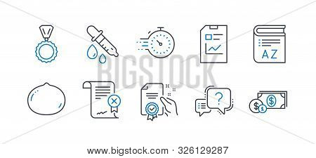 Set Of Business Icons, Such As Timer, Reject Certificate, Report Document, Question Mark, Medal, Che