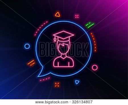 Man In Graduation Cap Line Icon. Neon Laser Lights. Education Sign. Student Hat Symbol. Glow Laser S