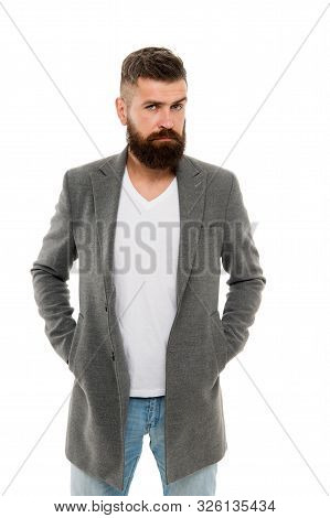 Owner Of Brutal Beard. Caucasian Man With Brutal Appearance. Bearded Man With Moustache And Beard On