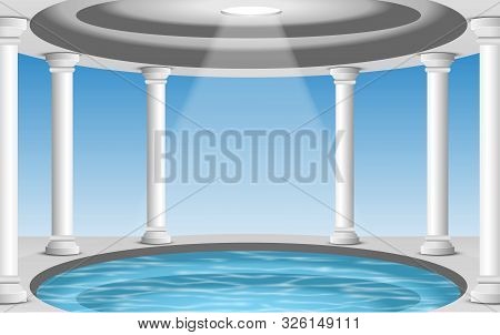 Landscape Of Pool In The White Dome With Blue Sky Background