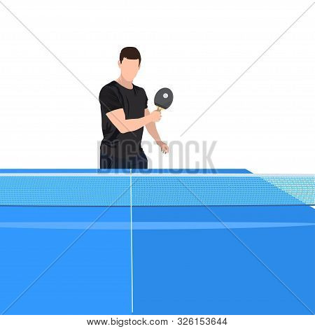 Ping Pong Game Player And Equipment, Vector Isolated Illustration