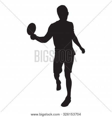 Table Tennis Player Black Silhouette On White Background, Vector Illustration
