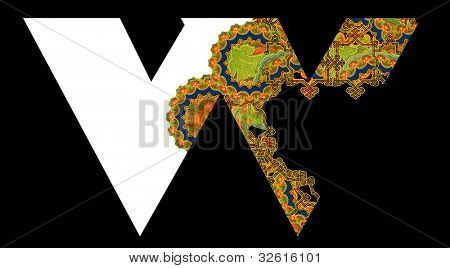 En indledende bogstavet W i stil med Art Deco, efter en gammel commercial paper i det russiske imperium, ci