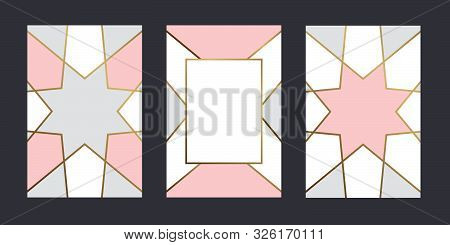 Getting Cards Geometric Pastel Colour Background With Gold Line For Text Message Vector Design