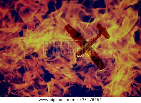 Airplane In Fire. Plane Crash Concept Image