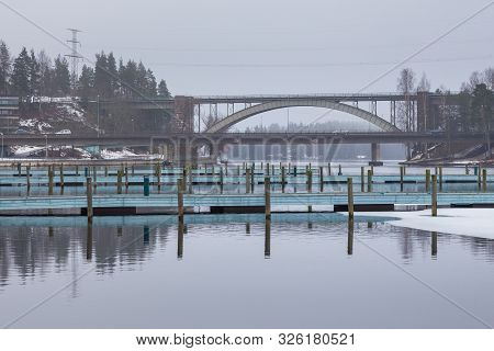 View Of The The Tahtiniemi Bridge, A Cable-stayed Harpform Bridge In Heinola, The Second Longest Bri