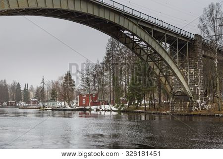 View Of The The Tahtiniemi Bridge, A Cable-stayed Harpform Bridge In Heinola, The Second Longest Bri