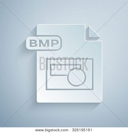 Paper Cut Bmp File Document. Download Bmp Button Icon Isolated On Grey Background. Bmp File Symbol. 