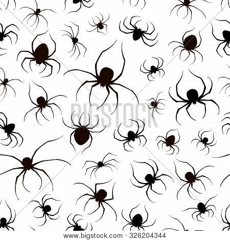 Set Of Black Spiders Seamless Background