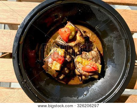 Turkish Islim Kofte / Kofta Kebab With Meatballs And Cherry Tomatoes Wrapped In Eggplant / Aubergine