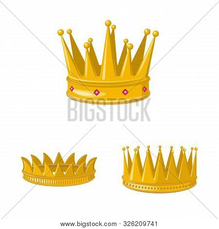 Vector Design Of Monarchy And Gold Logo. Set Of Monarchy And Heraldic Stock Symbol For Web.
