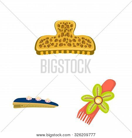 Isolated Object Of Barrette And Hair Icon. Set Of Barrette And Accessories Vector Icon For Stock.