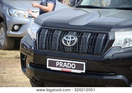 Kharkov, Ukraine - August 31, 2019: Toyota Prado Logo Close Up. Toyota Motor Corporation Is Japanese