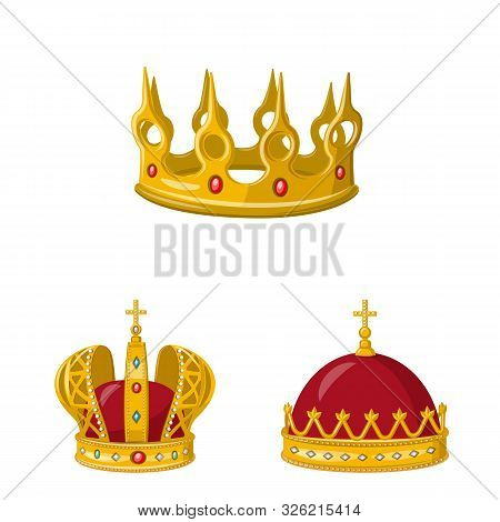Vector Design Of Monarchy And Gold Sign. Set Of Monarchy And Heraldic Stock Symbol For Web.