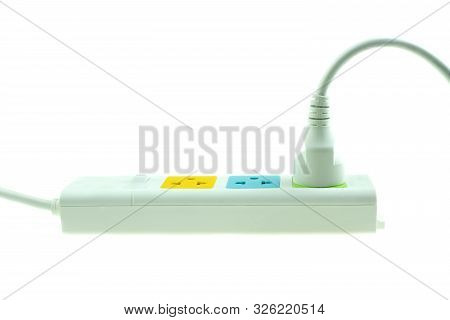 Plug In Outlet 220v Ac Cable At White Background